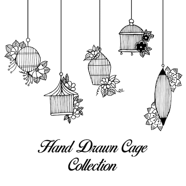 hand drawn black and white cages