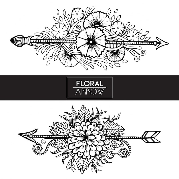 hand drawn black and white floral arrows