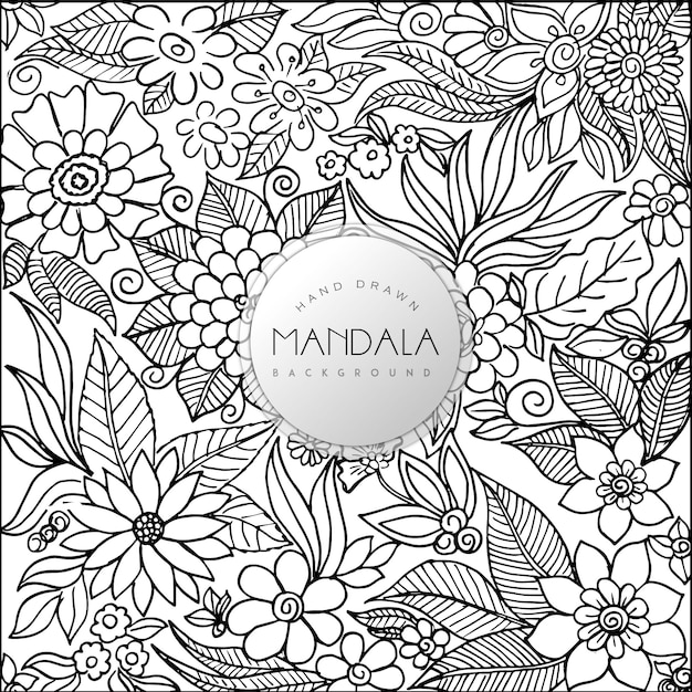 Hand Drawn Black and White Floral Mandala Pattern Background