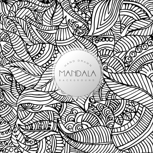 Hand Drawn Black and White Floral Mandala Pattern Background