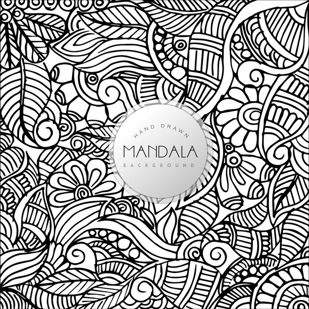 Hand Drawn Black and White Floral Mandala Pattern Background