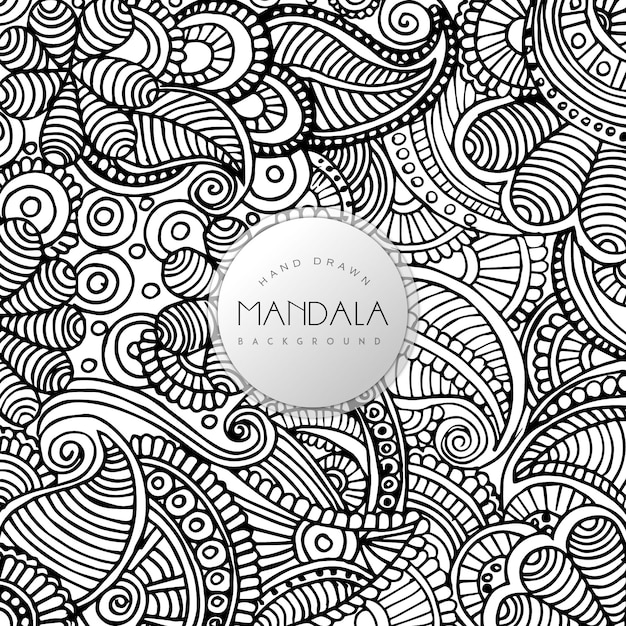 Free Vector hand drawn black and white floral mandala pattern background