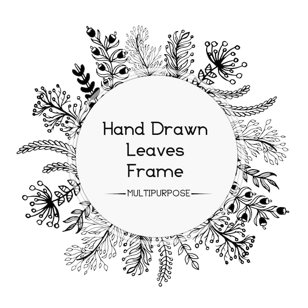 Hand Drawn Black and White Floral Rounded Frame Design