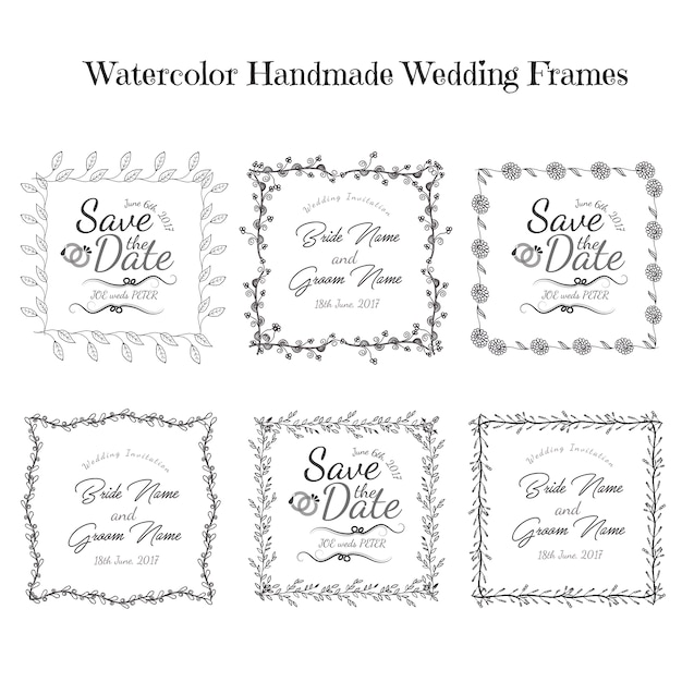  Hand Drawn Black and White Floral Wedding Invitation Frames