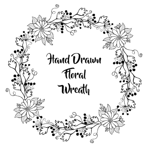 Free Vector hand drawn black and white floral wreath