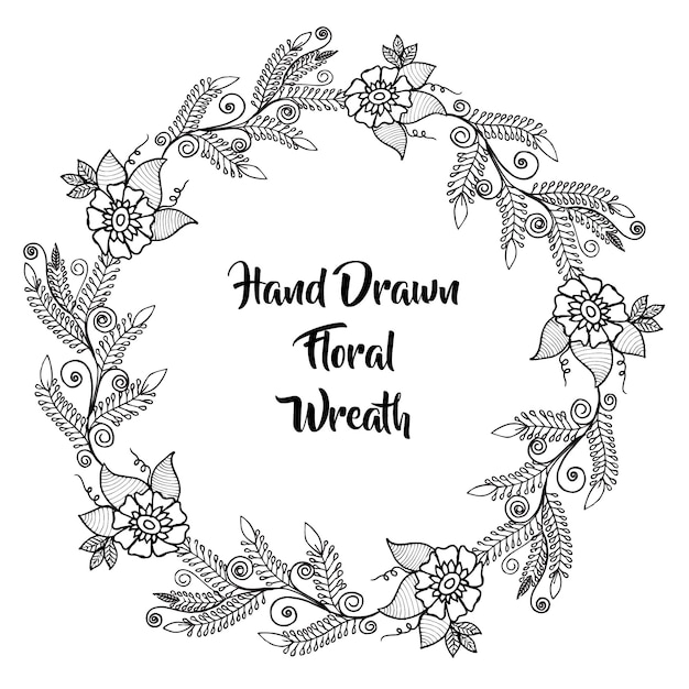 Free Vector hand drawn black and white floral wreath