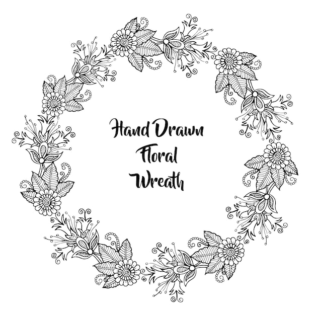 Hand Drawn Black and White Floral Wreath