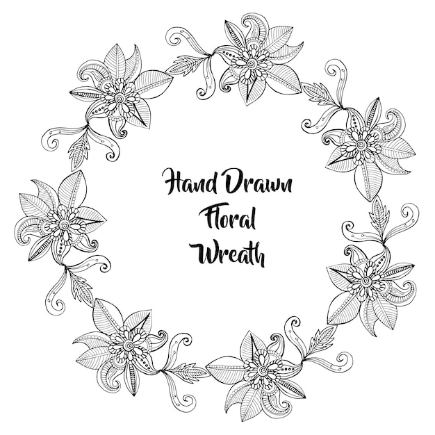 Hand Drawn Black and White Floral Wreath