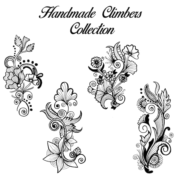 hand drawn black and white Henna Designs climbers collection