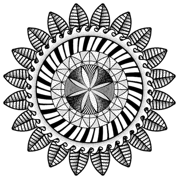 Free Vector hand drawn black and white mandala design