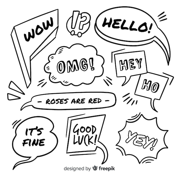 Hand drawn black and white speech bubbles