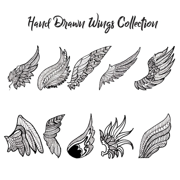 Hand Drawn Black and White Wings Collection