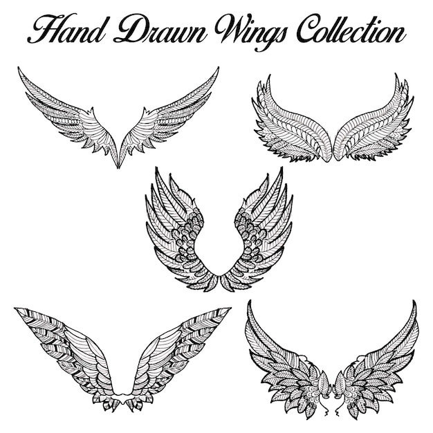 Hand Drawn Black and White Wings Collection