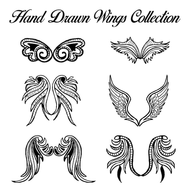 Free Vector hand drawn black and white wings collection