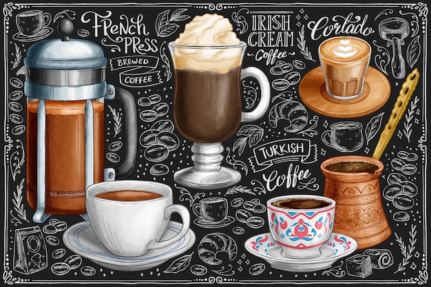 Hand drawn blackboard coffee collection