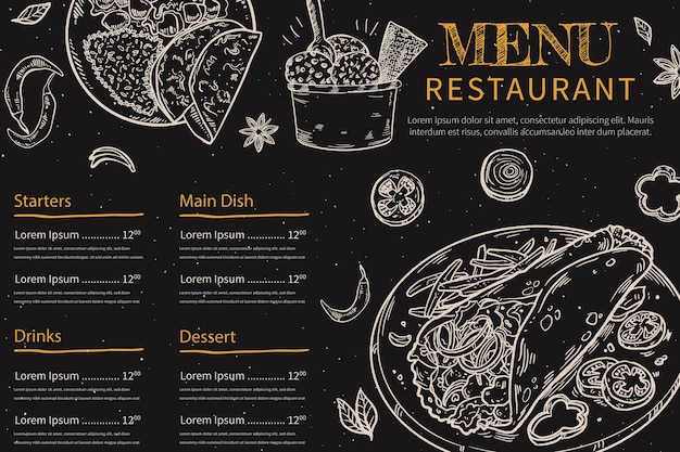 Hand drawn blackboard menu for restaurant