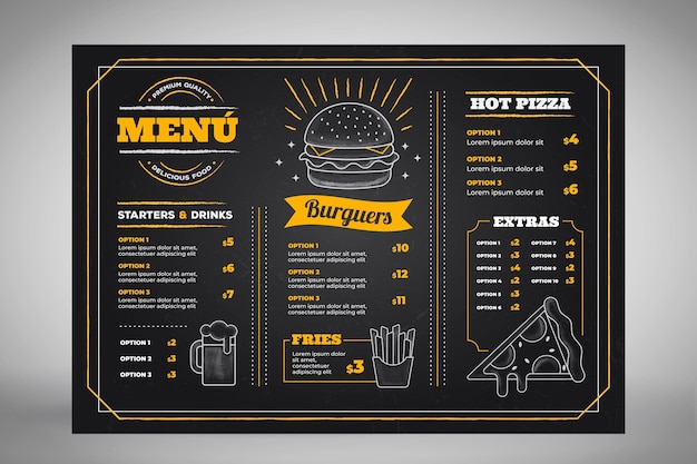 Hand drawn blackboard menu for restaurant