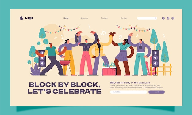 Free Vector hand drawn block party  landing page