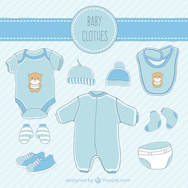 Hand drawn blue baby clothes