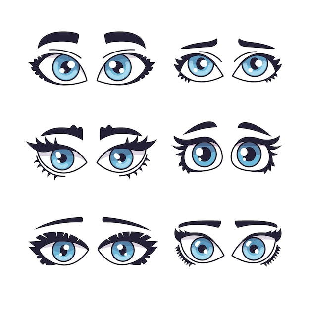 Hand drawn blue eyes cartoon illustration