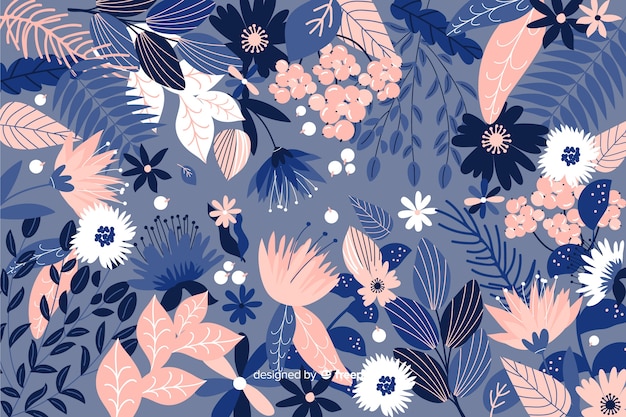 Hand drawn blue floral background