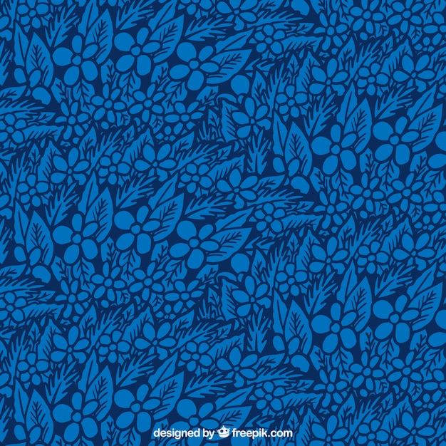 Hand drawn of blue flowers pattern