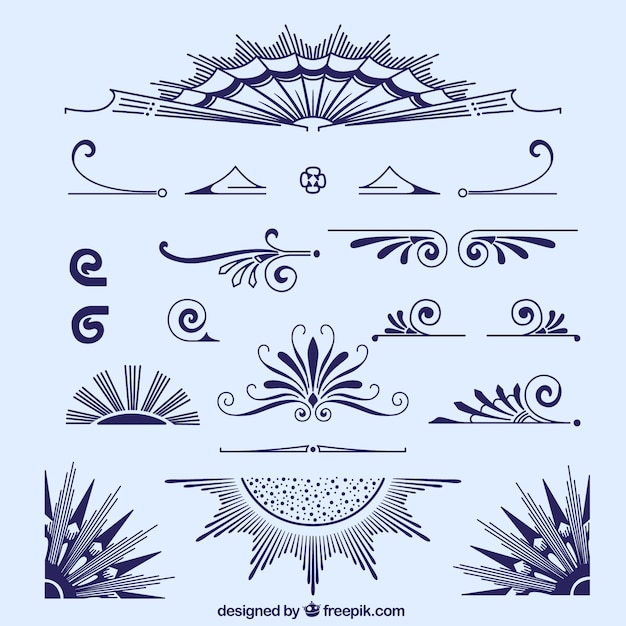 Free Vector hand drawn blue ornaments collection