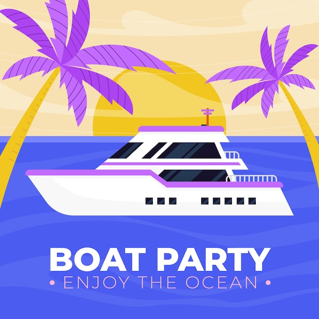 Free Vector hand drawn boat party illustration with palm trees