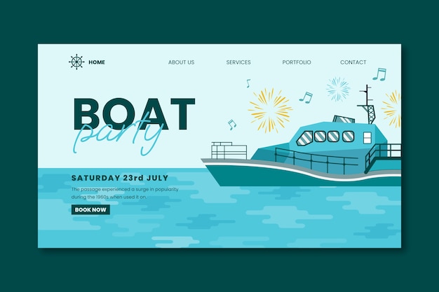 Hand drawn boat party landing page template