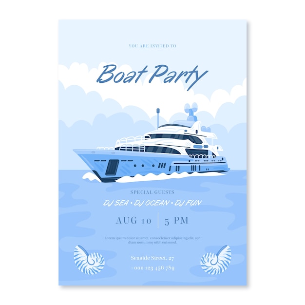 Free Vector hand drawn boat party poster template