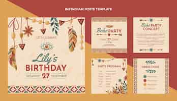 Free vector hand drawn boho birthday instagram post