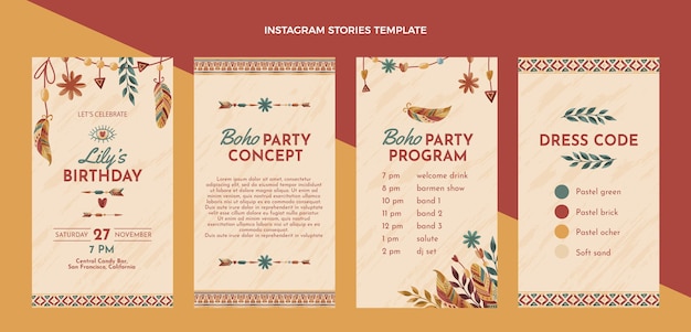 Free Vector hand drawn boho birthday instagram stories