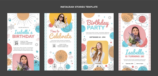 Hand drawn boho birthday instagram stories