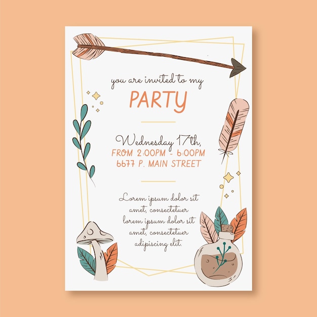 Free vector hand drawn boho birthday invitation template