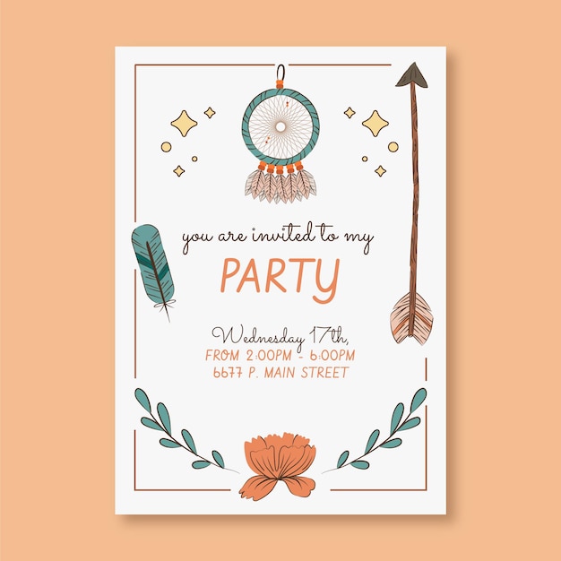 Free Vector hand drawn boho birthday invitation template