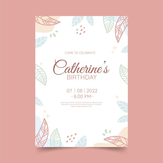 Hand drawn boho birthday invitation template