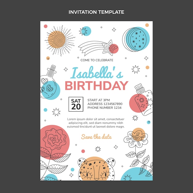 Free vector hand drawn boho birthday invitation