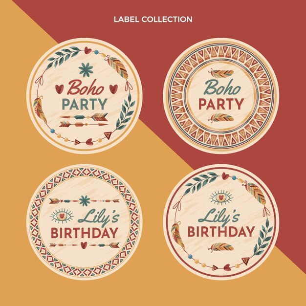 Hand drawn boho birthday labels