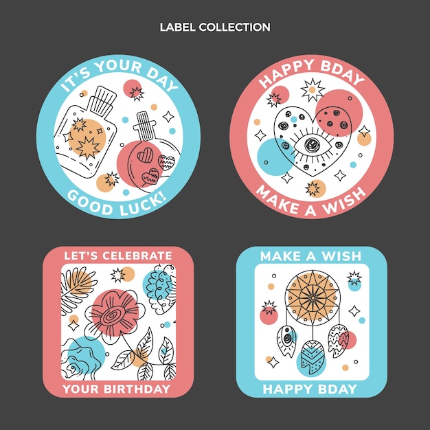 Free Vector hand drawn boho birthday labels