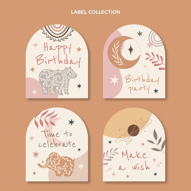 Hand drawn boho birthday labels