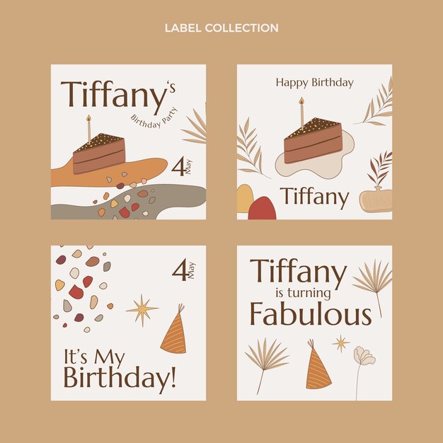 Hand drawn boho birthday labels