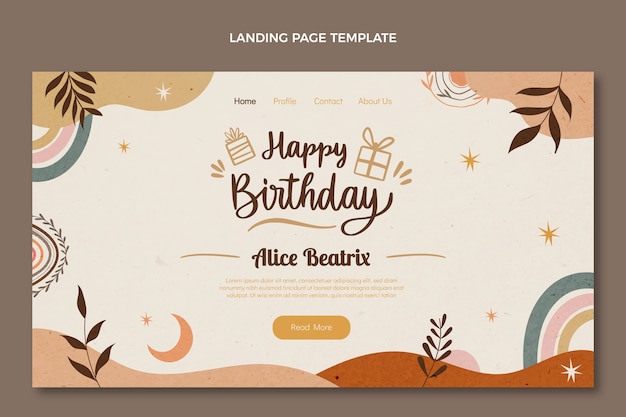 Free vector hand drawn boho birthday landing page