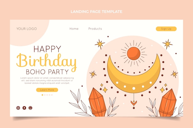 Hand drawn boho birthday landing page