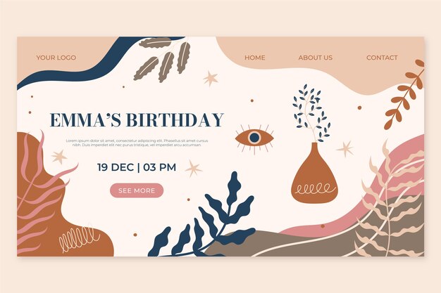 Hand drawn boho birthday landing page