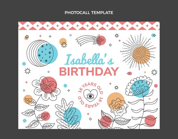 Hand drawn boho birthday photocall