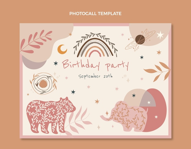 Hand drawn boho birthday photocall