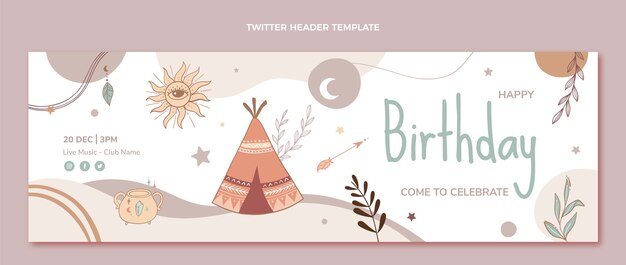 Hand drawn boho birthday twitter header