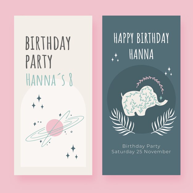 Hand drawn boho birthday vertical banners