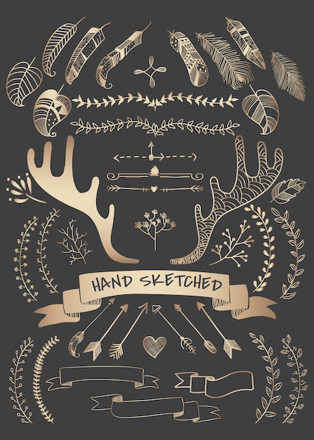 Free Vector hand drawn boho doodle element  vectors collection