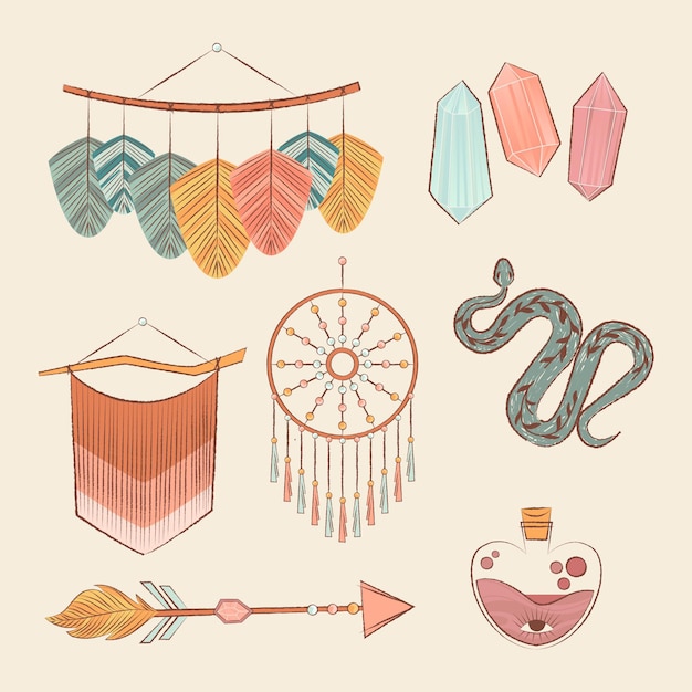 Free Vector hand drawn boho element set